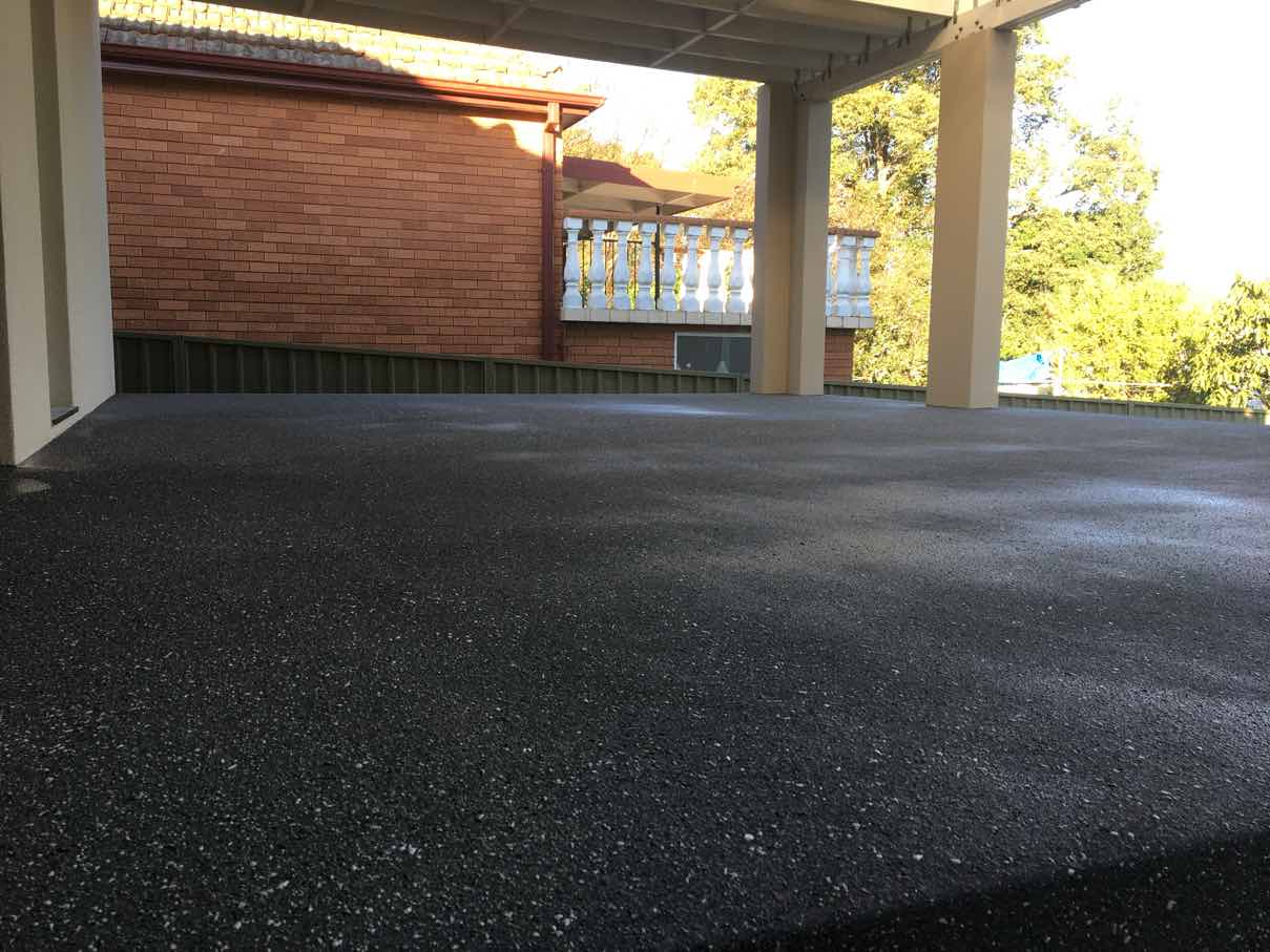 Finished charcoal Spray Crete patio at an older home in Parramatta