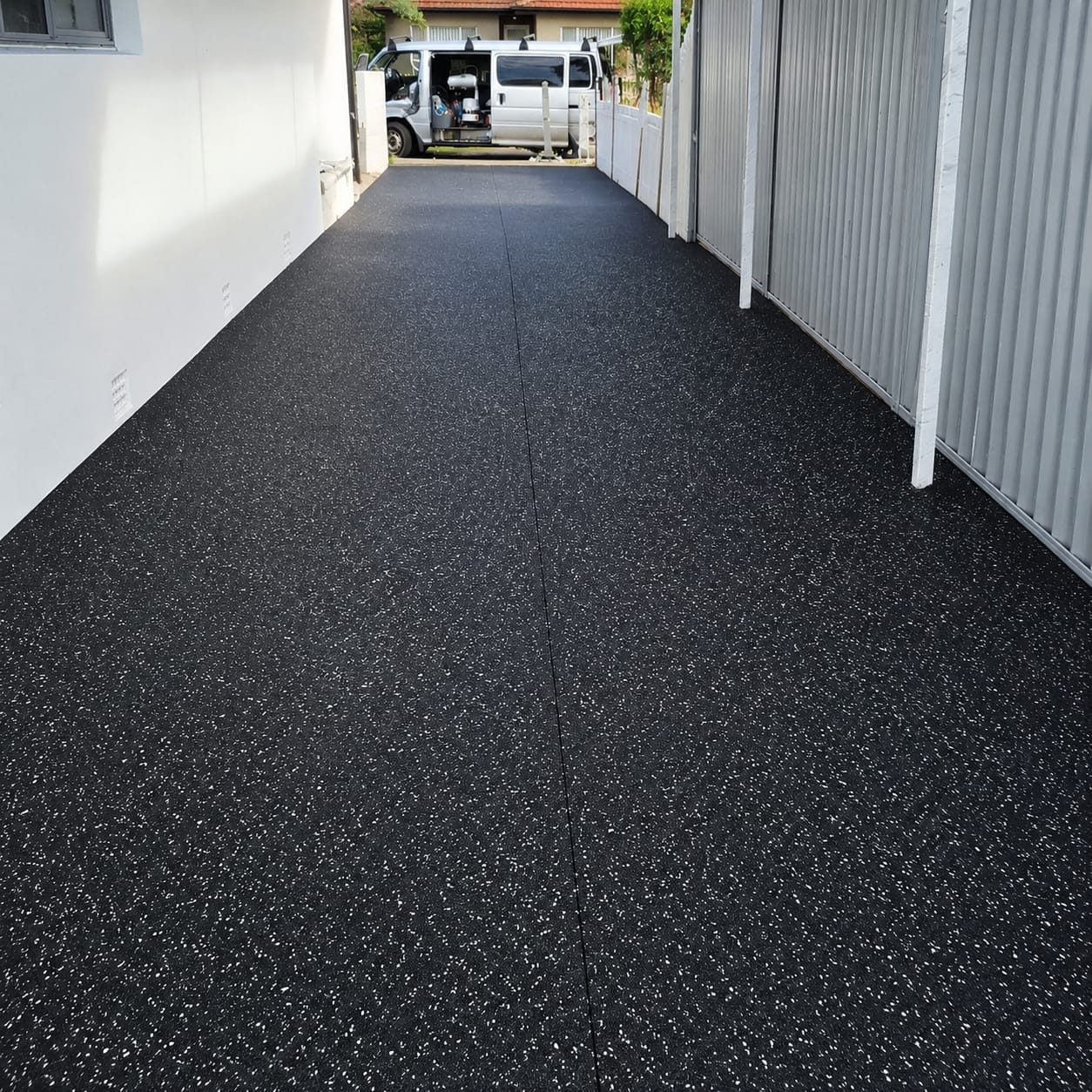 Close view of decorative epoxy flake flooring