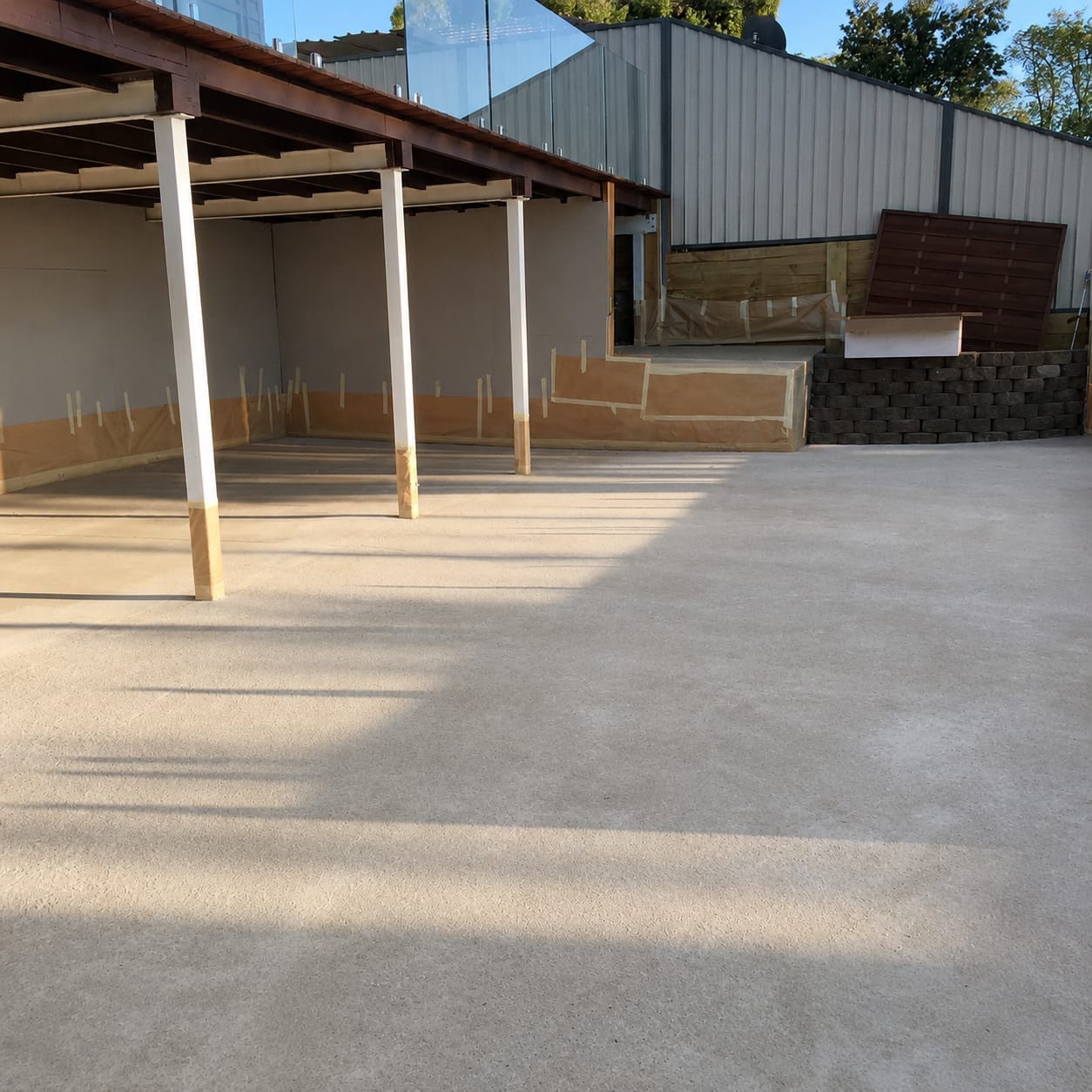 Concrete patio before DaniCrete Spray Crete resurfacing